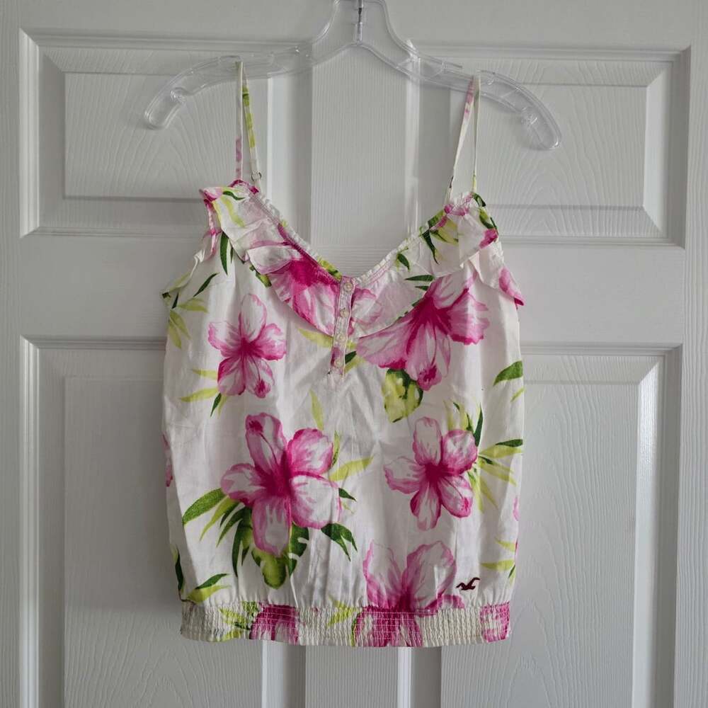 NWT Vintage Hollister Y2K Coquette Hibiscus Floral Ruffle Camisole Top Size M